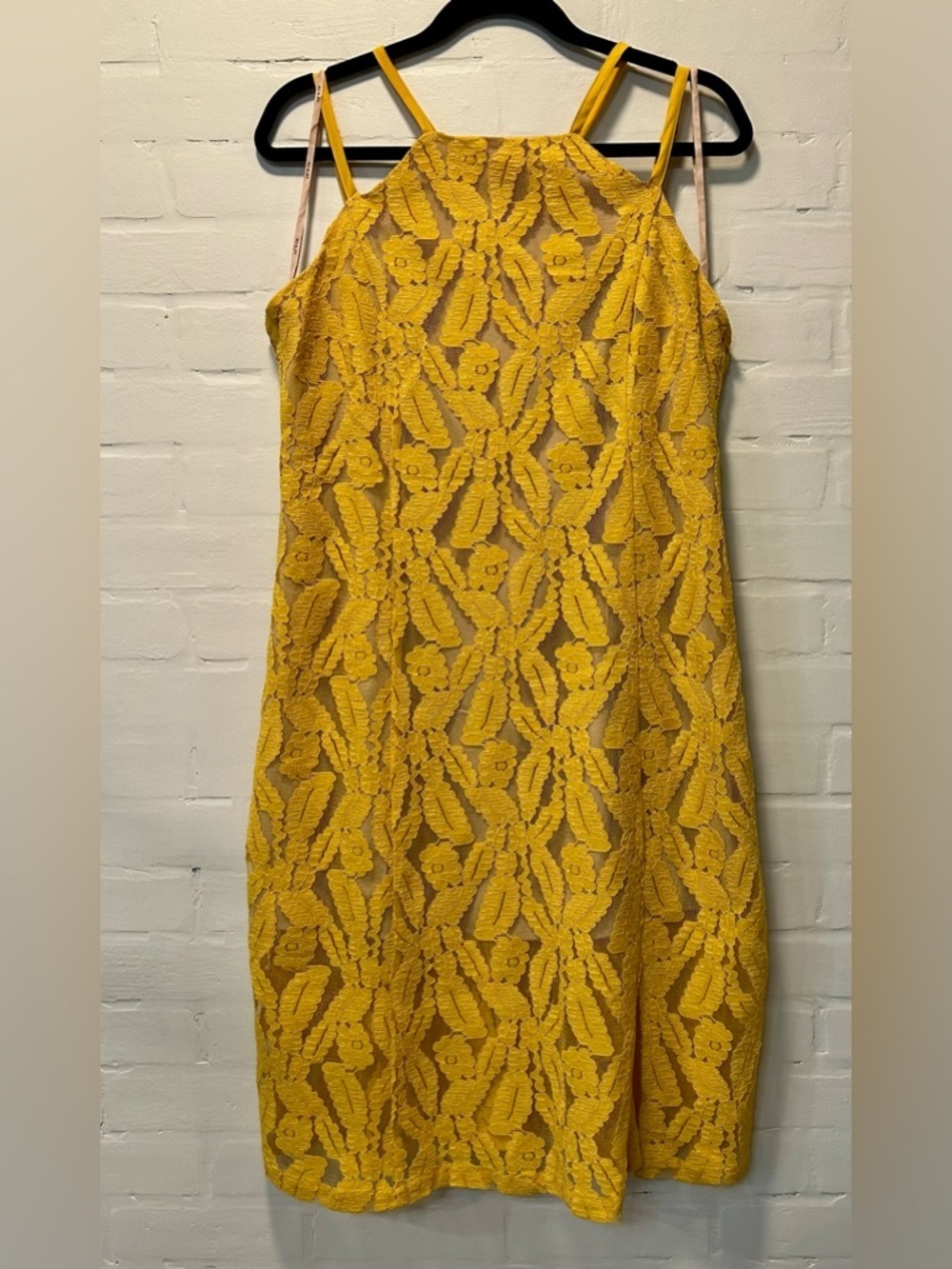 Yellow Lace Strappy Back Dress Sheer Overlay Coquette Romantic Wedding Guest XL - Picture 3 of 9